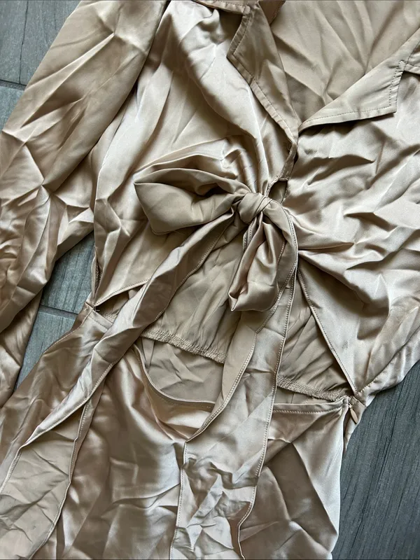 Tie-Front Mini Dress in Champagne - Image 3