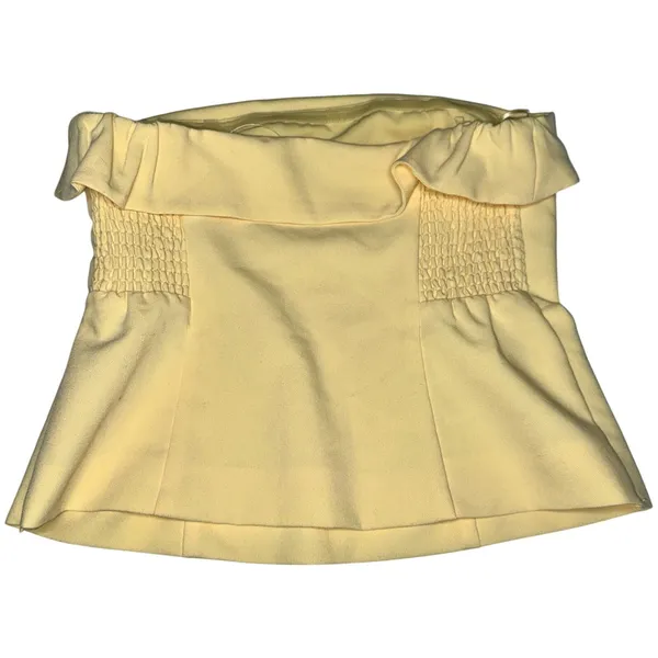Abercrombie & Fitch Yellow Off The Shoulder Ruffle Smocked Crop Tube Top Size S - Image 2