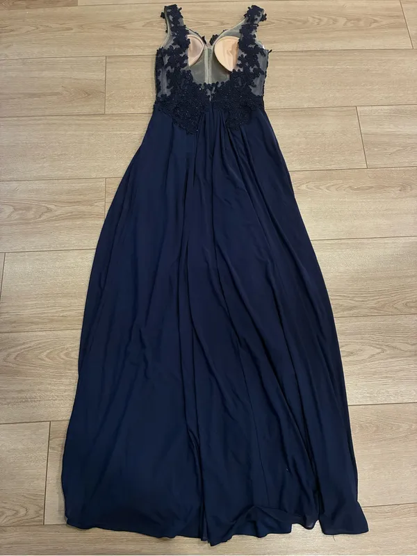 Sherri Hill Women’s 50255 Navy Maxi Prom Dress Lace Chiffon Size 0 - Image 9