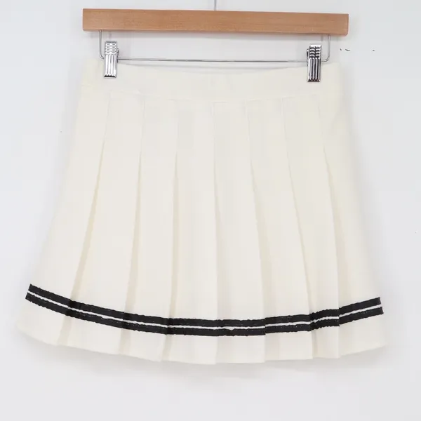 Unbranded Skort Womens L Pleated Tennis Cream Striped Hem Mini Good - Image 5