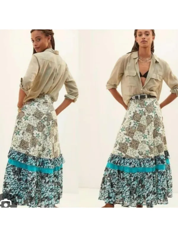 Anthropologie Raga Floral Patchwork Cotton Boho Earth Tones Maxi Skirt M $185 - Image 2