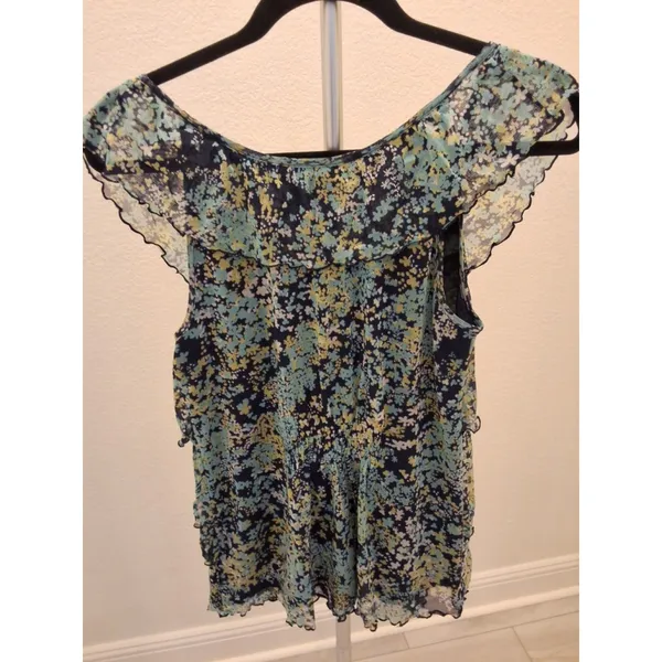 APT. 9 Sleeveless Multilayer Lined Ruffled Blue Floral Size M Women Blouse - Image 3