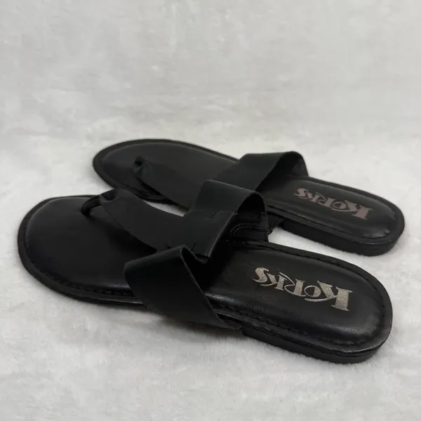 Korks Khell Black‎ Thong Slide Sandals Women Size 7M KR0001209 Flat Minimalist - Image 8