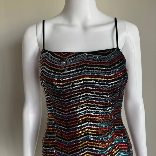 Avec Les Filles Chevron Rainbow Sequin Glam 70’s Party Dress NWT - Image 3