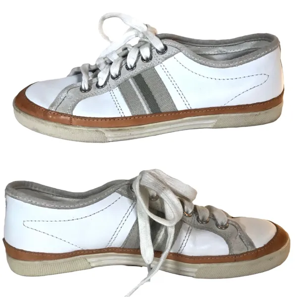 Coach "Brad" White & Gray Suede & Leather Sneakers (7.5) - Image 2