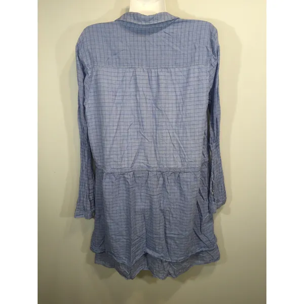 Gap Blue‎ Plaid Mini Utility Pockets Drawstring Dress Womens Large Cottage Core - Image 8
