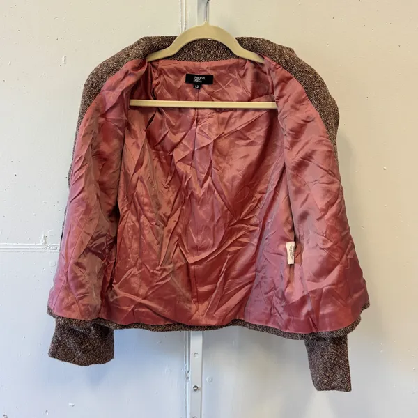 Vintage Philippe Adec Paris Wool Tweed Blazer Jacket Brown Burgundy Size 12 - Image 3