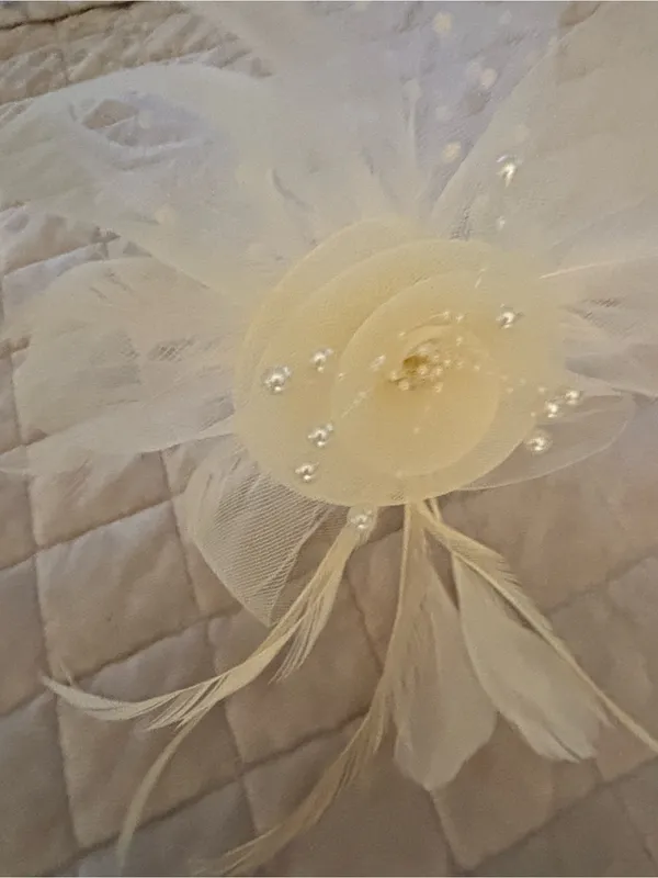 Ivory Floral Feather Fascinator Headpiece - Women Accessories Beige - Image 6