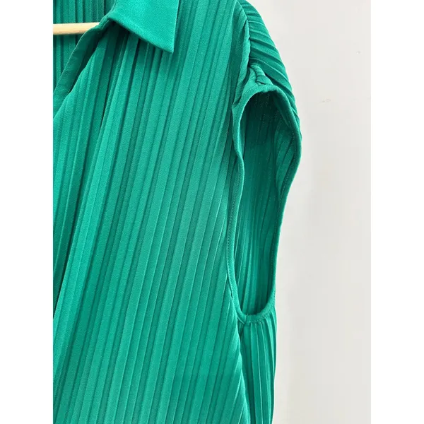 Adrianna‎ Papell Green Pleated Button Front Blouse XL Sleeveless Top Holidays - Image 5