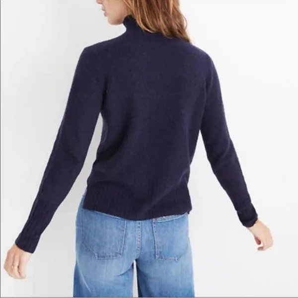 MADEWELL Merino Wool Ribbed Navy Long Sleeve Turtleneck Sweater Top - Image 3