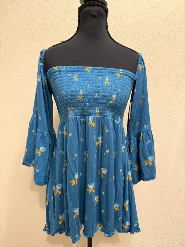 NWT Free People Lana Tunic Off Shoulder Floral Boho Bell Sleeve Top Small - Image 2