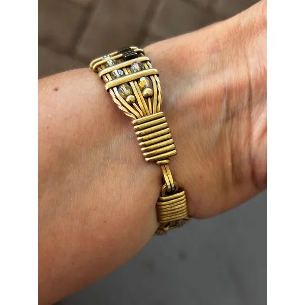 Vintage‎ Wire Wrapped Letter Block Bracelet Gold Tone Mixed Metal Statement - Image 3