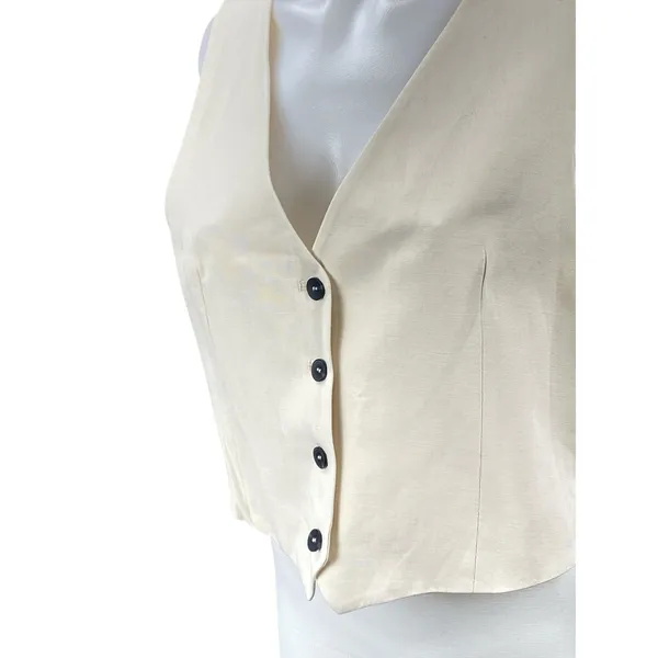 Zara Beige Sleeveless Knit V Neck Button Down Vest Shirt Blouse Crop Top Size L - Image 2