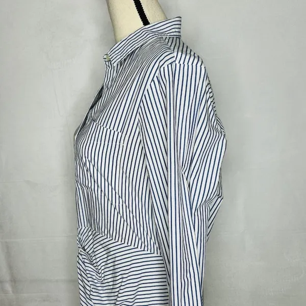 Gap Button-Down Shirt Dress Long-Sleeve Striped Gathered Waist Cotton Sz M - Image 5