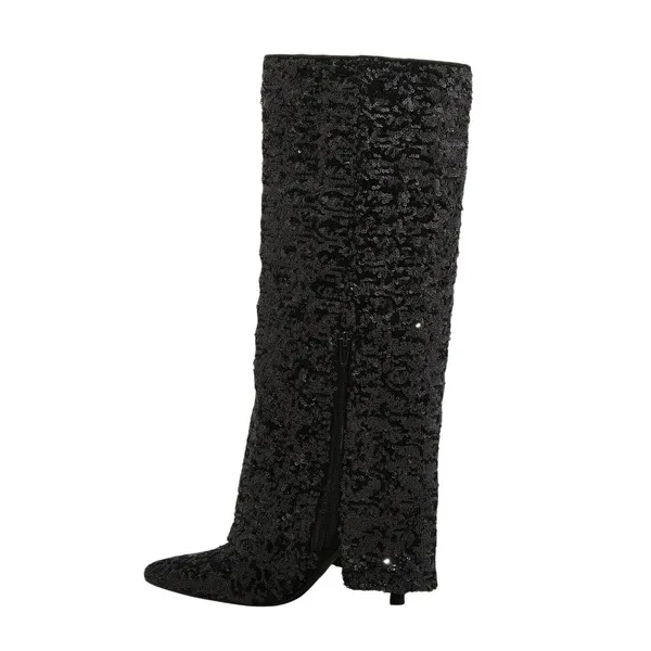 NWT a new day Womens Abba Sequin Foldover Tall Boots 91636693 Black 6M - Image 2