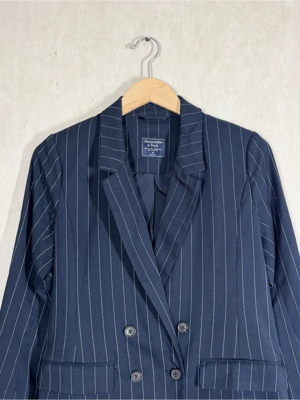 Abercrombie & Fitch Women’s Navy Pinestripe Double Breasted Blazer Classic XS - Image 2