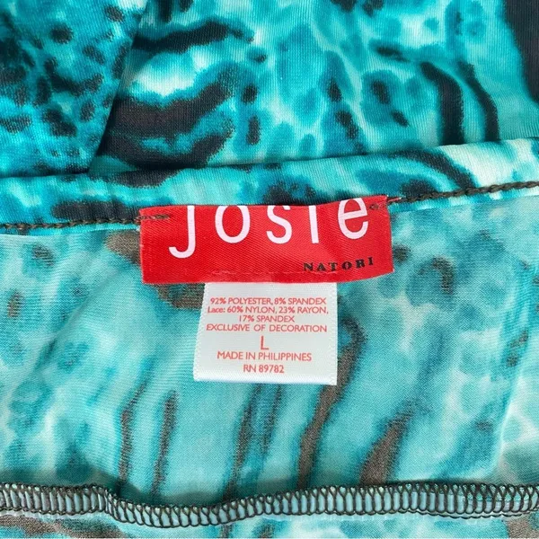 Josie Natori Blue & Brown Print Sleeveless Slip Sleep Dress L - Image 5