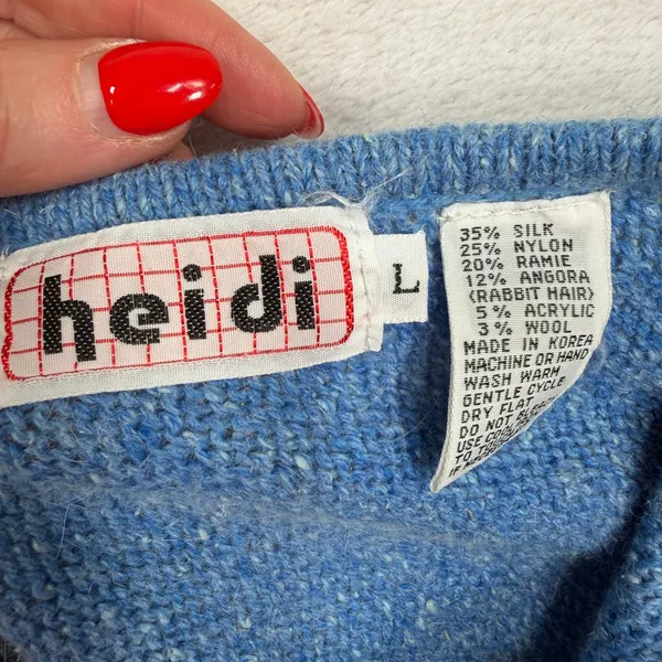 Vintage Heidi Large Sweater Vest Blue Silk Angora Blend Sleeveless Knit Retro - Image 6