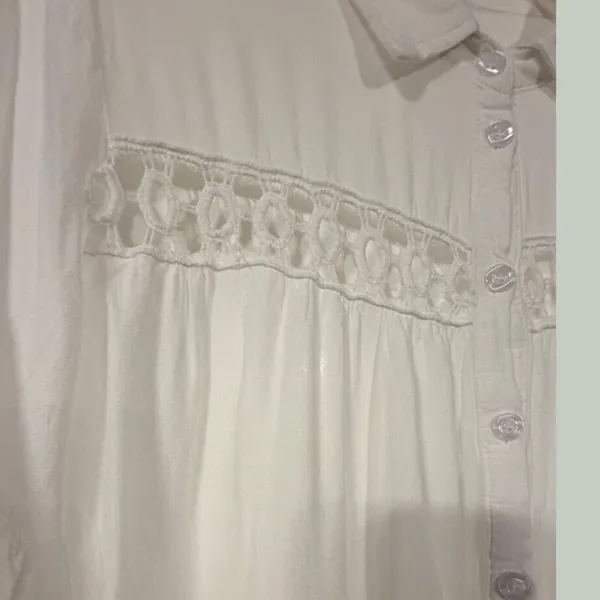 Boho White Tiered Button‎ Down Tunic Crochet Lace Bell Sleeve Top - Image 5