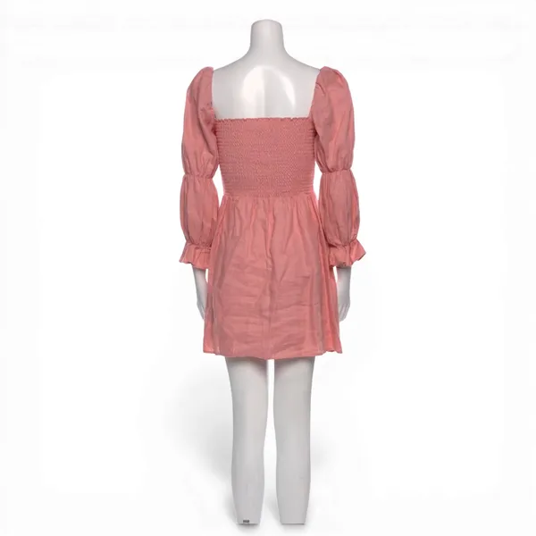 Reformation Zoya Smocked Linen A-Line Mini Dress Pink Shirred Romantic Women S - Image 4