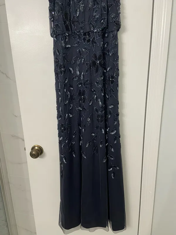 Adrianna Papell Halter Floral Sequin Maxi Prom Gown Blue NEW - Image 3