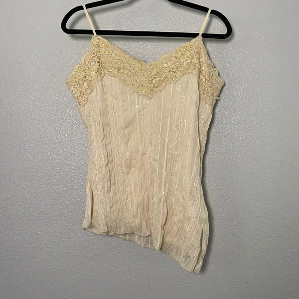 Vintage Y2K Camisole XL Asymmetrical Fairycore Sequin Lace Angelcore Coquette - Image 2
