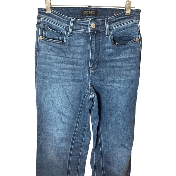 Judy Blue Double the Fun Straight‎ Leg Jeans Raw Hem Sz 3/26 Dark Wash JB82464MD - Image 2