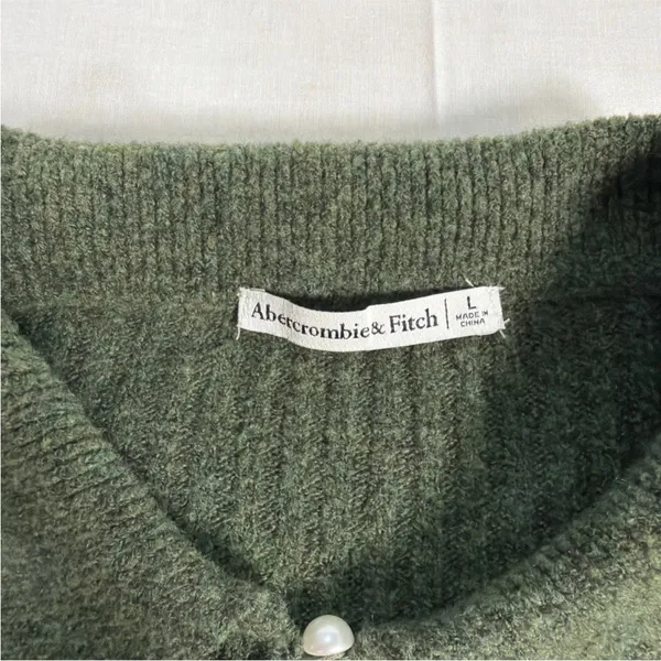 Abercrombie & Fitch Womens Ribbed Polo Cardigan Pearl Button Green Wool Blend L - Image 6