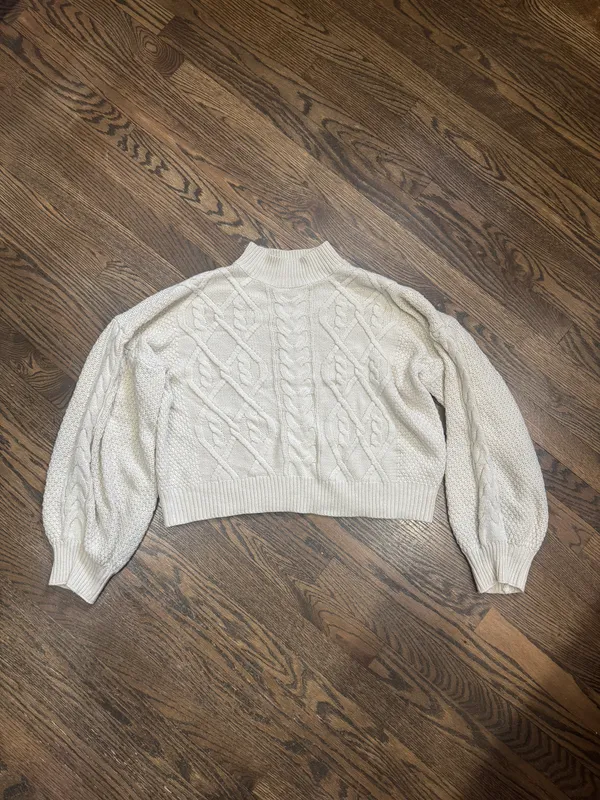 SheIn tan beige cable knit mock neck puff sleeve oversized sweater - Image 7