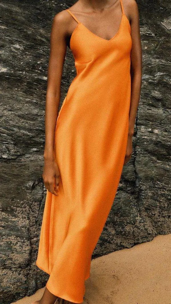 Zara dress maxi midi hot orange satin effect wedding party cocktail - Image 5