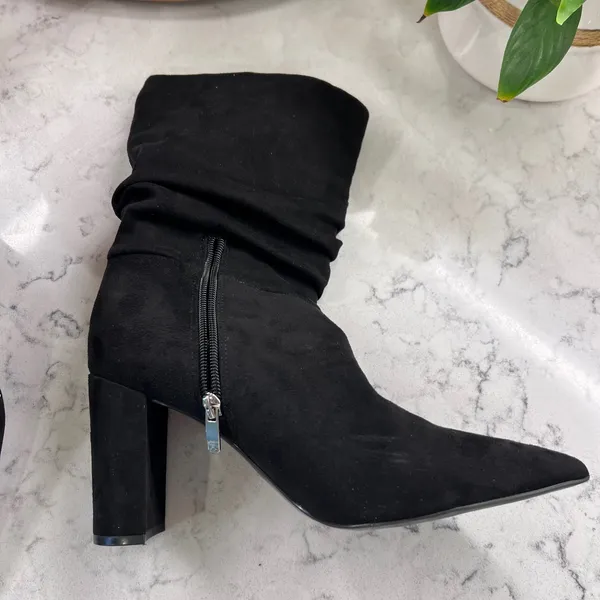 Nine West Womens Black Faux Suede Slouchy Pointed Toe Block Heel Boots Size 10M - Image 3