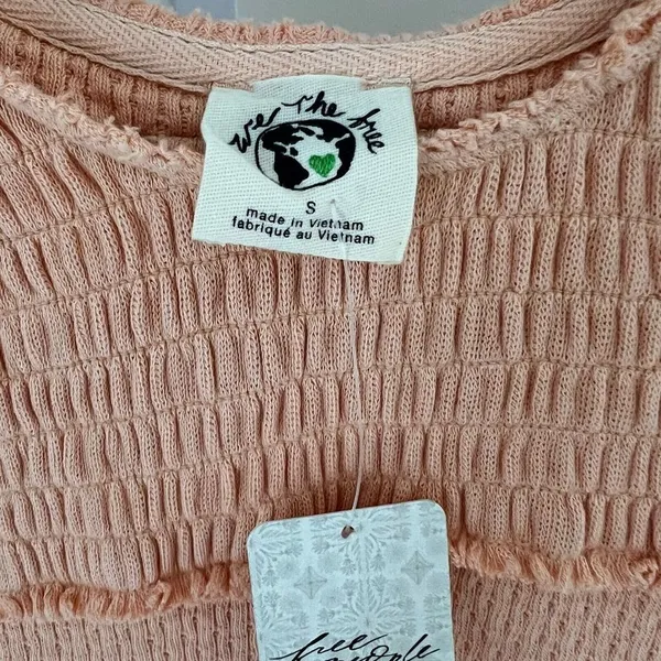 NWT Free People Womens Size Small Orange Knitted Seam T-shirt Peach Crew‎ Neck - Image 4