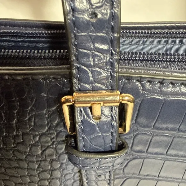 Source Unknown Laptop Attache' Carry Purse 15.6" Tote Bag Faux Croc Leather Dark Blue - Image 4