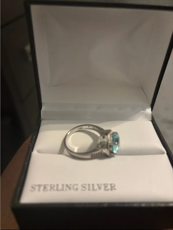 Tested 925 Sterling Silver Blue Cubic Zirconia Ring Size 9 - Image 5