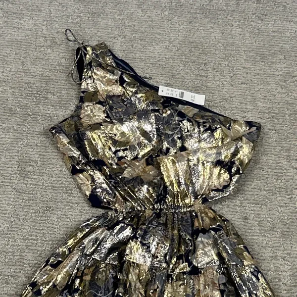 J Crew Collection Dress Womens 0 One Shoulder Silk Lurex Metallic Lily Swirl New - Image 3