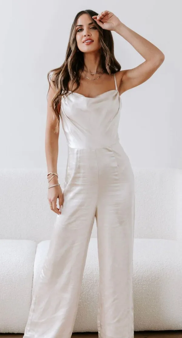 VICI Champagne Satin Cowl Neck Jumpsuit - Image 3