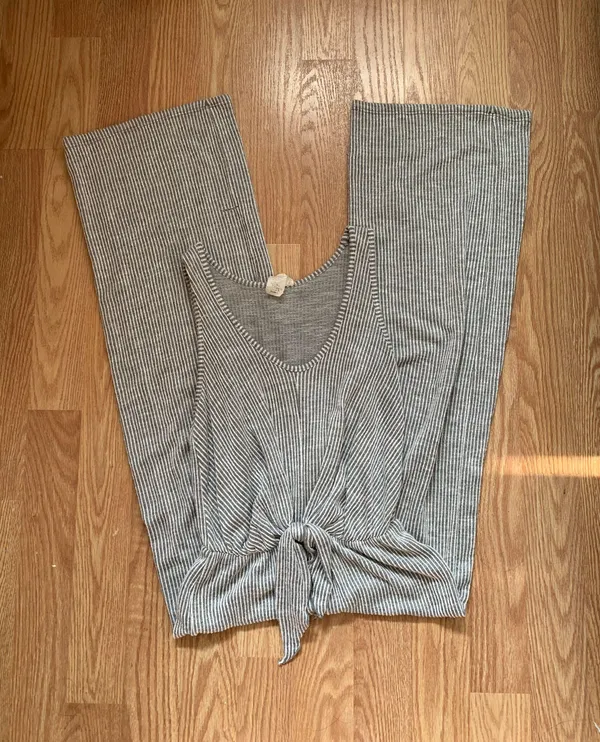 Striped Soft Ribbed Jumpsuit Gray - Image 8