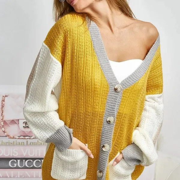 BiBi Color Block Sweater Cardigan with Button‎ Closure Size XL - Image 3