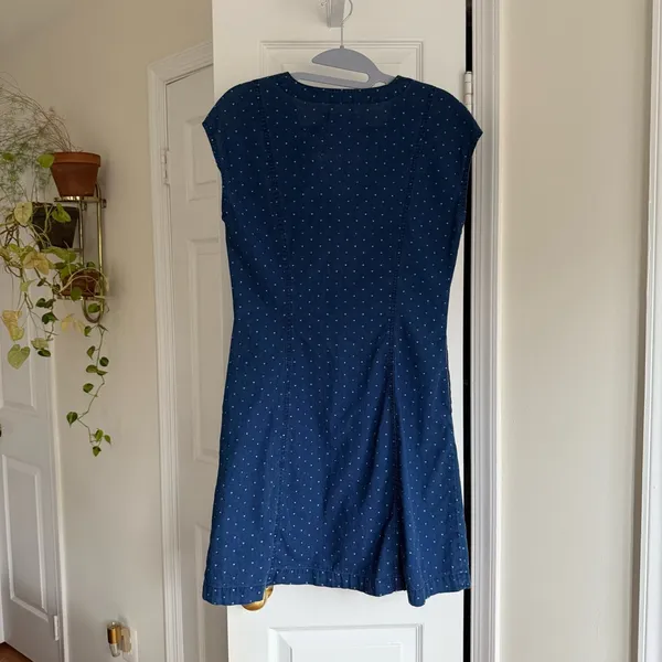 Madewell Indigo Denim Cap Sleeve Button-Down Dress, Embroidered Hearts, Size 2 - Image 5