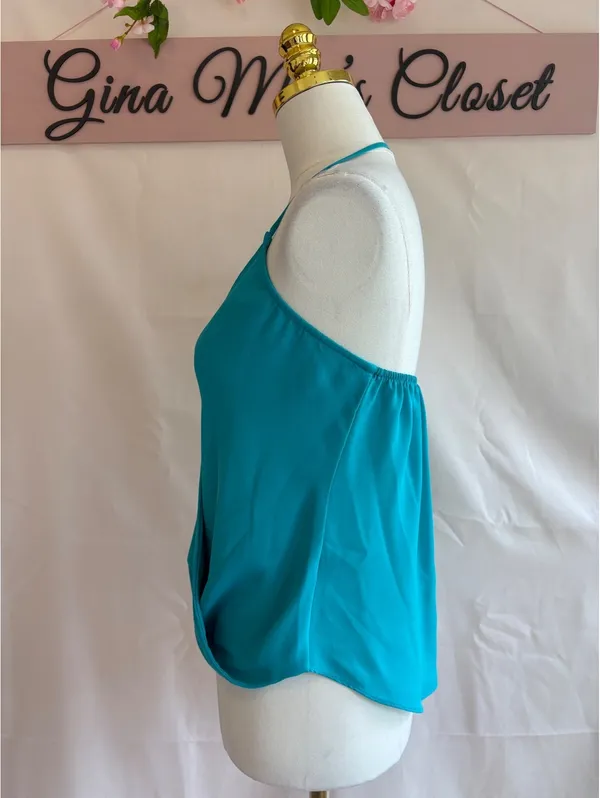 Bevello Teal Halter Tank Top Blouse Size Small - Image 4