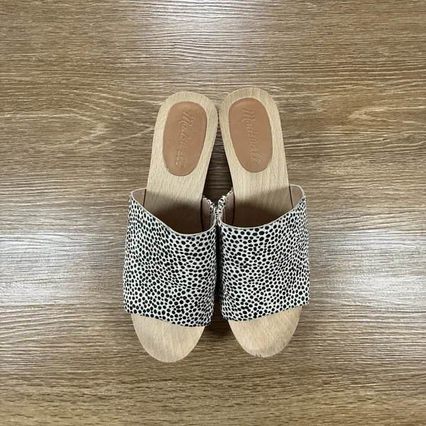 Madewell Clog Mule Sandals Womens 8 Spotted Calf Hair Wood Heel Slides Boho Chic - Image 8