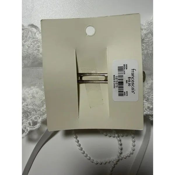 Francescas White Lace Bridal Hair Bow Clip with Faux Pearls and Satin Ribbon - Image 4