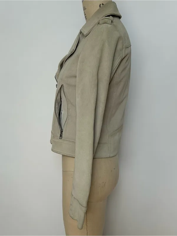 Women’s Suede Moto Jacket in Light Taupe - Image 2