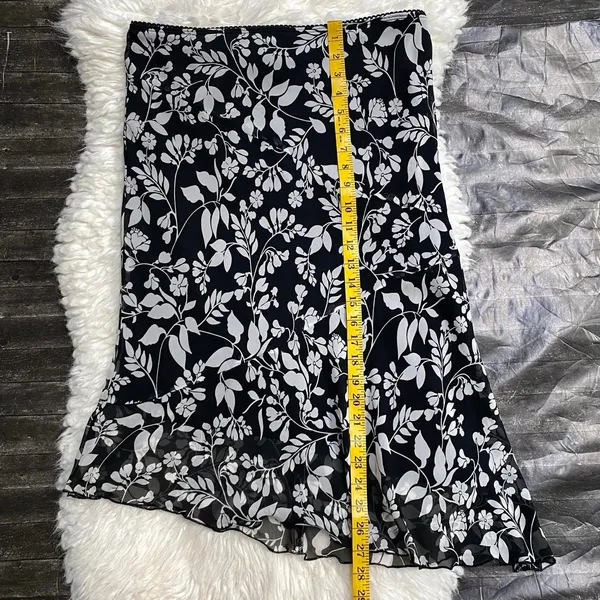 My Michelle Black White Floral Midi Asymmetrical Ruffle Hem Skirt Boho Grunge - Image 8