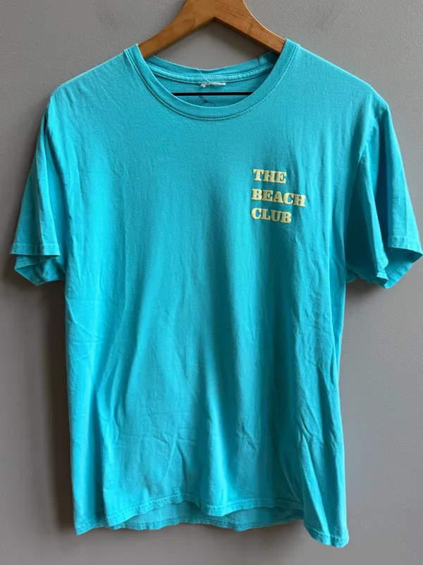 The Beach Club Hello Sunshine Graphic Tee Shirt Ocean Blue Size Medium - Image 3