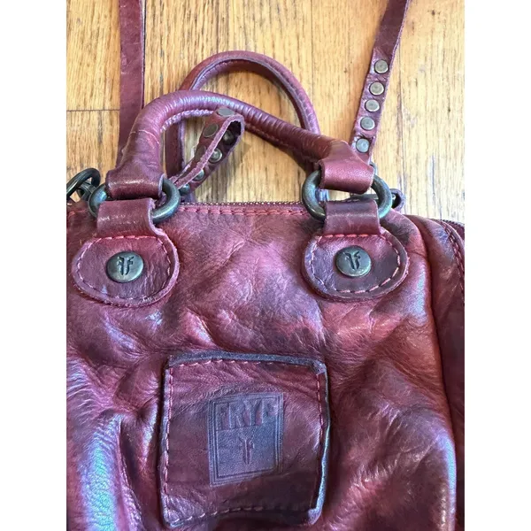 Frye Satchel Bag Womens Mini Red Leather Studded Crossbody - Image 6