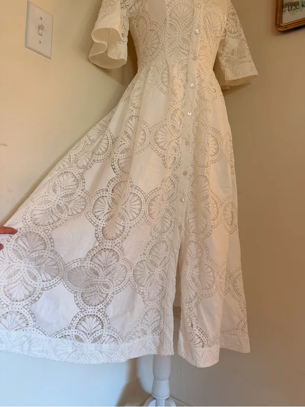 Anthropologie White Eyelet Midi Dress with Cutout Back - Image 10