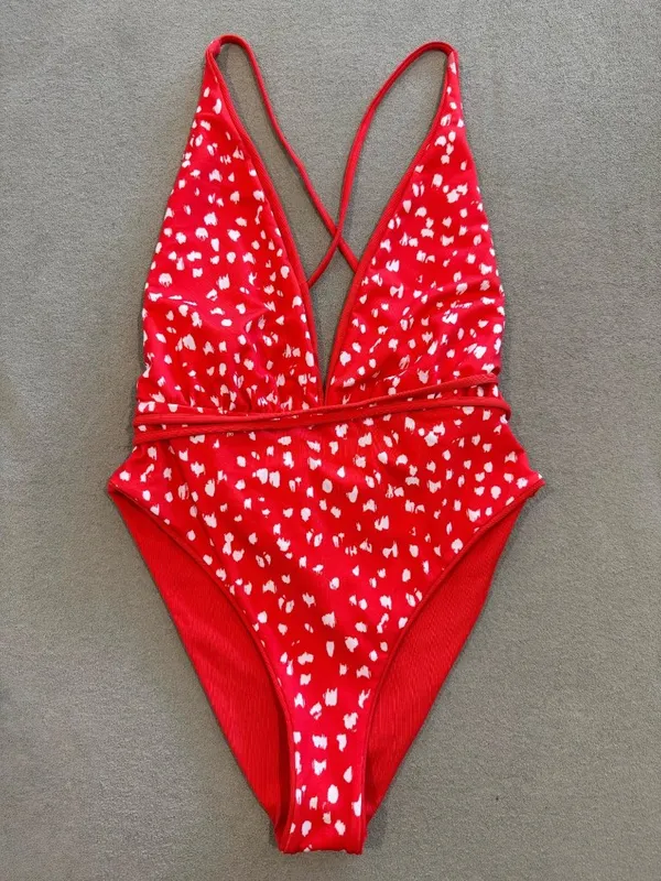 Maaji Reversible Safari One Piece Swimsuit Medium Red Resortwear Summer Vacation - Image 3