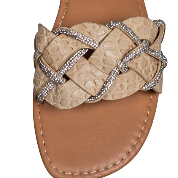 Yoki Alabama Women's Braided Rhinestone Flat Sandals in Beige‎ 9 NIB - Image 2