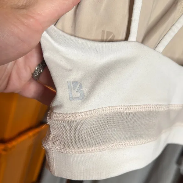 Buffbunny Cream Strappy Sports Bra Open Back Mesh Band Workout Size Small - Image 7